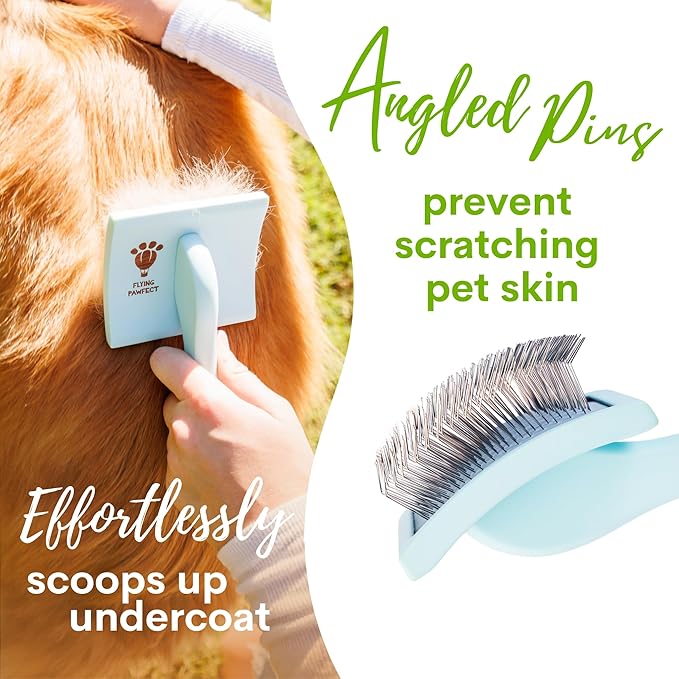 Premium Slicker Brush With Soft Massage Grooming Stainless Steel Pins - For Dematting, Shedding Fur, and Undercoat - Ideal Gift for Professional Pet Groomers - Long Slicker Brush (Coral, Curved Large)