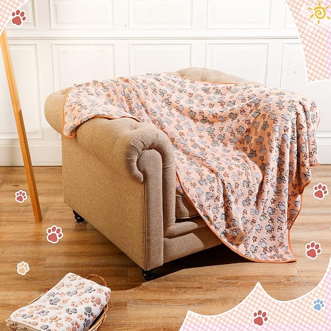 Tatuo 4 Pcs Dog Blanket for Pet Puppy Teething Toys Paw Print Fleece Blanket for Pet Cat Soft Warm Sleep Mat Guinea Pig Cage Mat(XX-Large(40 x 63 Inch),White, Coffee, Pink, Purple)