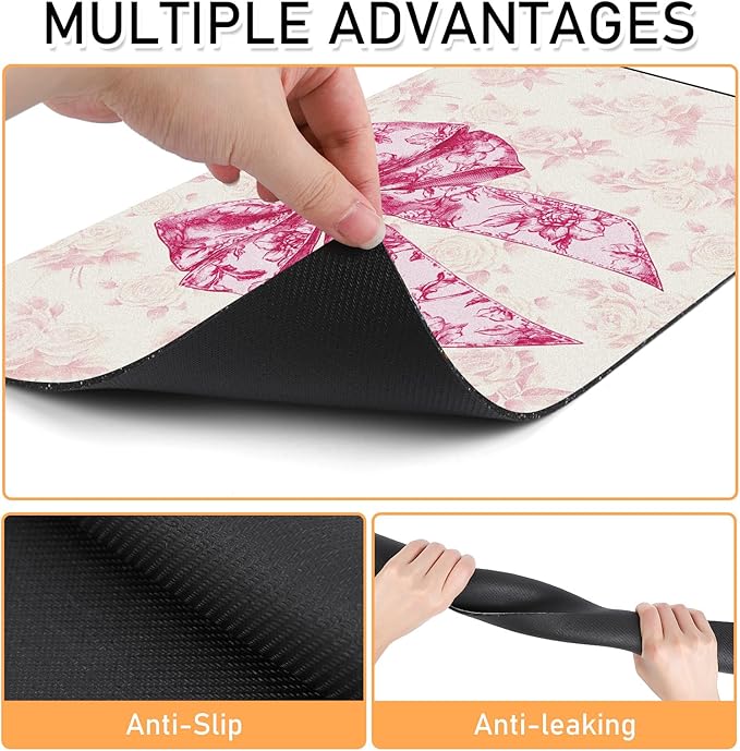 Dog Bowl Mat for Food and Water - Hamdwerk Absorbent Anti Slip Cat Feeding Mats for Floors, Quick Dry Pet Dog Feeding Matts, Diatomite Pet Dish Placemat Supplies, Coquettee Bow Style, 12 * 20in