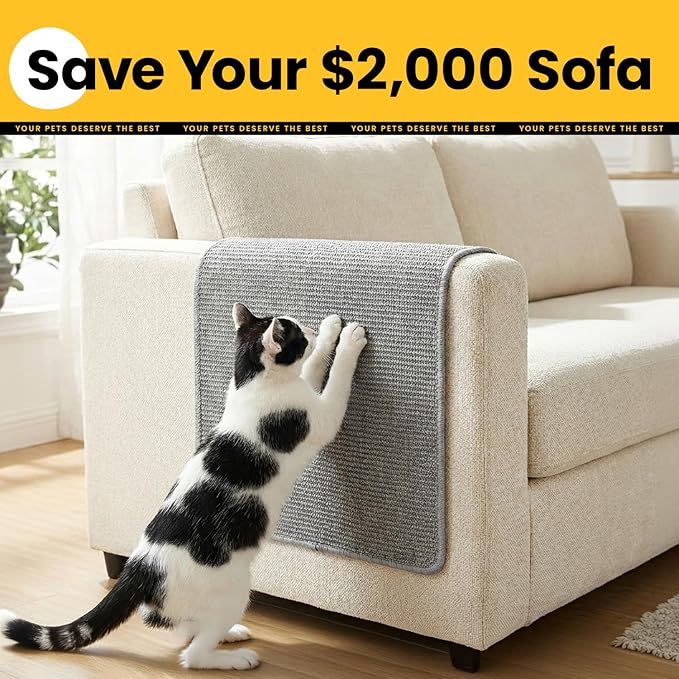 Conlun Cat Scratcher Mat,Natural Sisal Cat Scratch Pad,Horizontal Floor Cat Scratching Pads Rug for Indoor Cats Grinding Claws Nails,Cat Furniture Protector for Couch & Carpets & Sofas