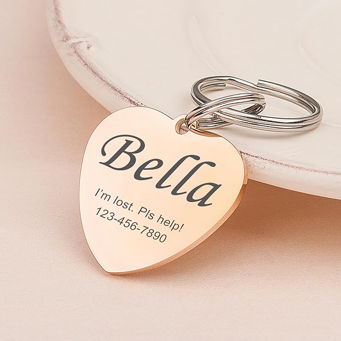 Anavia Personalized Pet ID Tags, Stainless Steel Glossy Laser Engraved Dog Cat Collar Name Tags, Multiple Colors Shapes Sizes (Heart, Small)