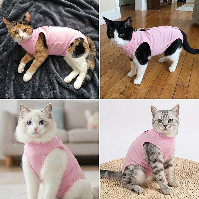 2Pcs Cat Spay Recovery Suit Female,Breathable Cat Onesie for Cats After Surgery Spay Kitten Surgery Recovery Suit Female Cone of Shame Alternative for Cats Anti Licking for Anti Licking Wounds (PinkM)