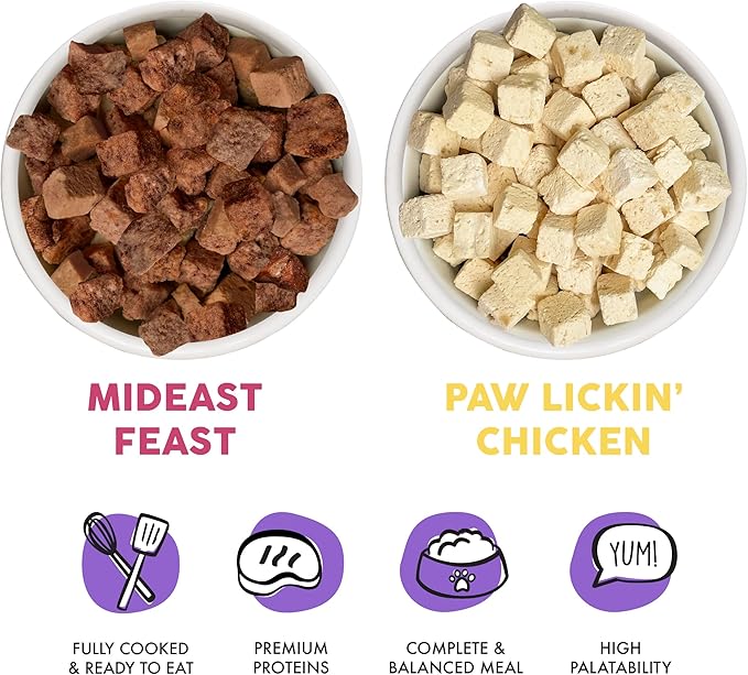 Bundle of Weruva Cat Freeze Dried Foods, Mideast Feast with Tilapia, and Paw Lickin' Chicken with Chicken Breast, 1oz Bags