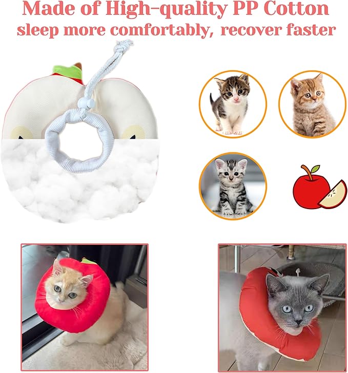 Kitten Cones After Surgery 0-6 Months, Donut Extra Small Kitten Cone Collar Soft to Stop Licking Neck, Elizabethan e Collar for Recovery, xs Small Cat Cone Spray, Pet Soft Cone for Cats Apple S