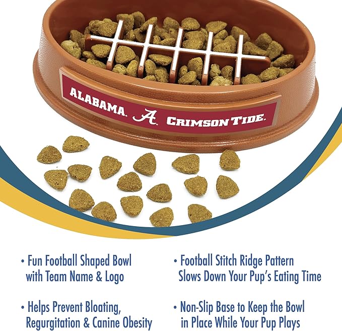 NCAA Super-Bowl Slow Feeder Dog Bowl. Football Design Slow Feeding Cat Bowl for Healthy Digestion. Non-Slip Pet Bowl for Large & Small Dogs & Cats (Alabama Crimson Tide)