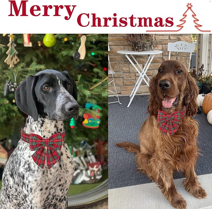 Unique style paws Christmas Dog Collar with Bow Tie Scottish Plaid Puppy Collar for Small Medium Large Dogs as Holiday Autumn Winter Gifts-L
