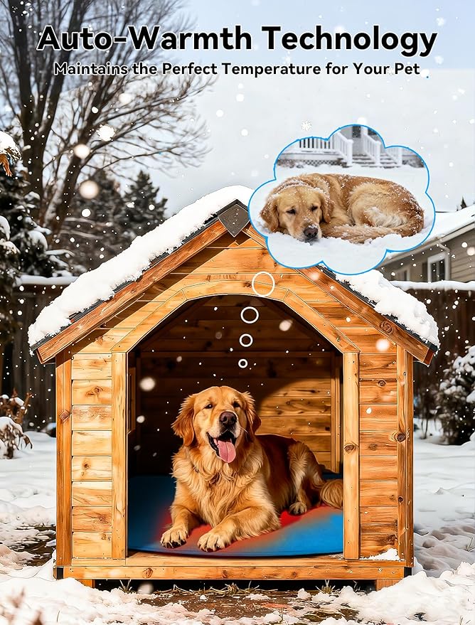 Outdoor Pet Heating Pad for Dog & Cat, Multi-Size Waterproof Heated Cat Dog Bed for Outside, Pet Heater Warmer Mat Blanket with Chew Resistant Cord for Senior Dog Cat House Whelping Box,Blue,16" x 20"