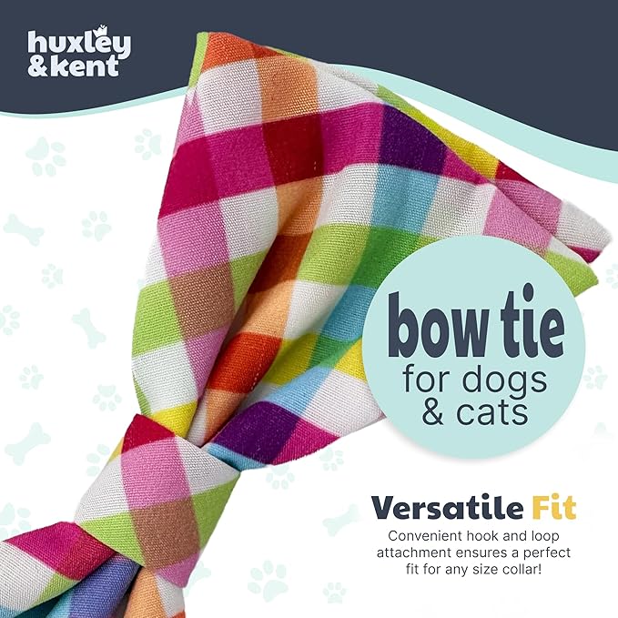 Huxley & Kent Pet Bow Tie for Dogs & Cats - Adjustable Hook & Loop Collar Accessory - Cute & Comfortable for Holidays & Celebrations - Yellow/Orange Check, Small