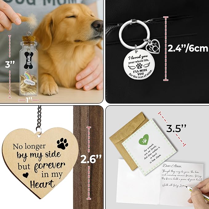 Pet Memorial Rotating 4x6 Picture Frame Wooden Gift for Dog Cat Fur Jar Rainbow Bridge Sympathy Keychain Loss Keepsake Message Card No Longer By My Side Tag In Memory Table Top Home Decor PR-6R