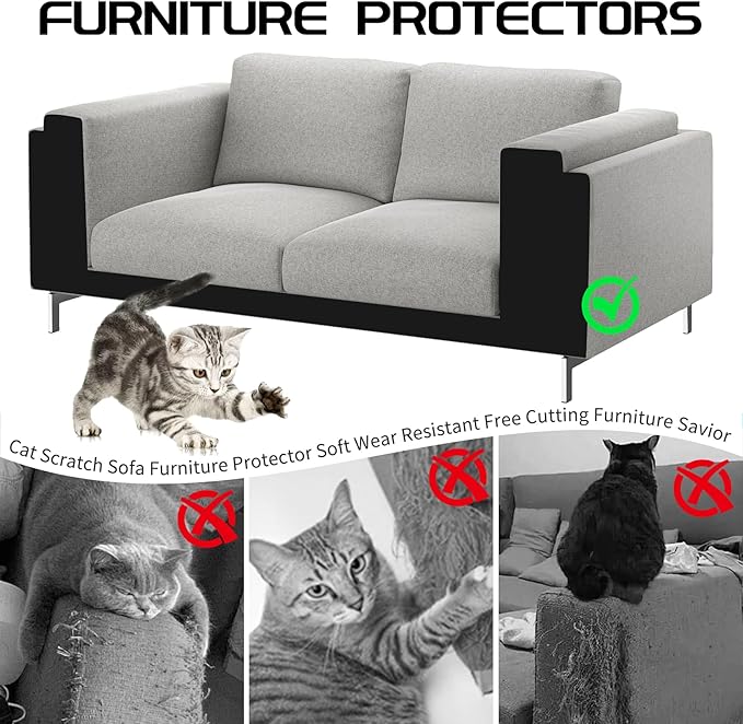2 Pcs Total 78.7"x15.8" Cat Scratch Mat, Cat Scratch Couch Furniture Protector, Trimmable Self-Adhesive Cats Scratch Pads, DIY Cat Scratcher for Wall Protector and Covering Cat Tower (Black)
