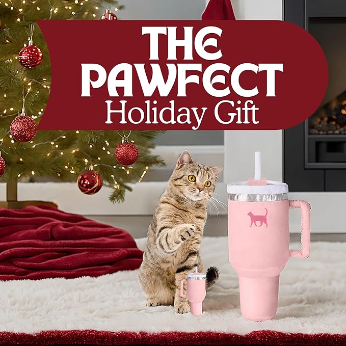 Kitty Cup Catnip Toy - Valentines & Birthday Cat Gift Toy with Catnip & Crinkle, Funny Gift for Girl Indoor Kitten (Pink Peach Dust)