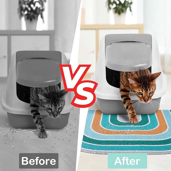 Unicorn Catcher Cat Litter Mat Quality Litter Box Mat Large Non-Slip Cat Litter Mat Litter Trapping Mat Soft Kitty Litter Mat Compatible Two Litter Boxes Cat Products Easy to Clean,Green,M