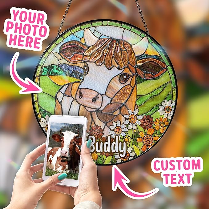 Custom Dog Portrait Art Suncatcher Stained Glass Remembrance Gift Farmhouse Decor Window Hanging Dog Cat Bereavement Keepsake Loss of Pet