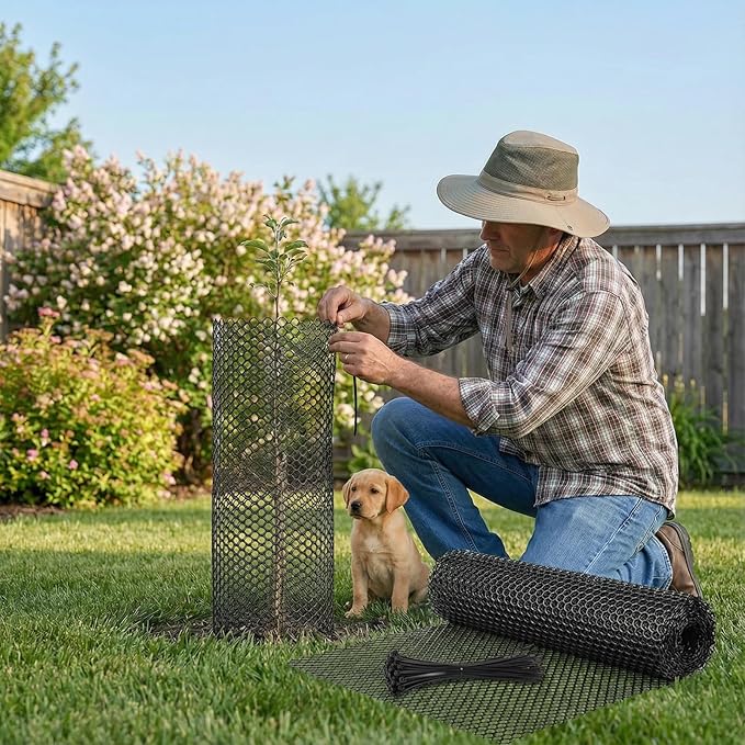 Plastic Chicken Wire Mesh Fencing, 15.7IN x 32.8FT Rigid Plastic Wire Mesh Fence Roll, Garden Balcony Fencing Barrier Netting for Farms, Poultry, Yards, Dog, Cat (0.4m x 10m)