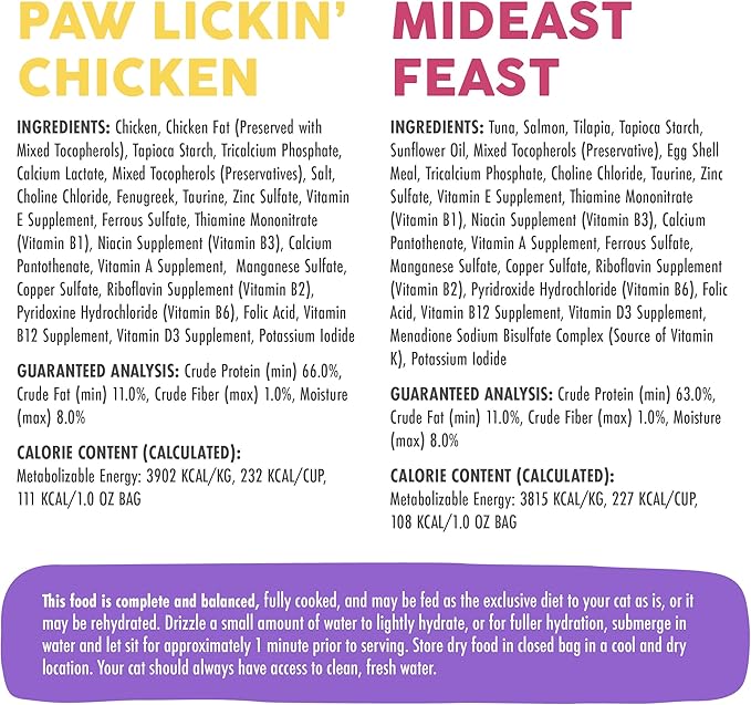 Bundle of Weruva Cat Freeze Dried Foods, Mideast Feast with Tilapia, and Paw Lickin' Chicken with Chicken Breast, 1oz Bags