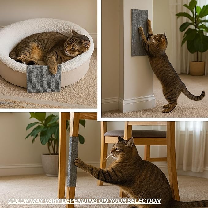 Cat Scratch Mat (3 Pack), 23.6’’ x 11.8’’ Cat Wall Corner Scratcher, Versatile Self-Adhesive Replacement Easy Use for Cat Trees Wall Furniture, Scratching Posts, and Couch Protection (Beige)