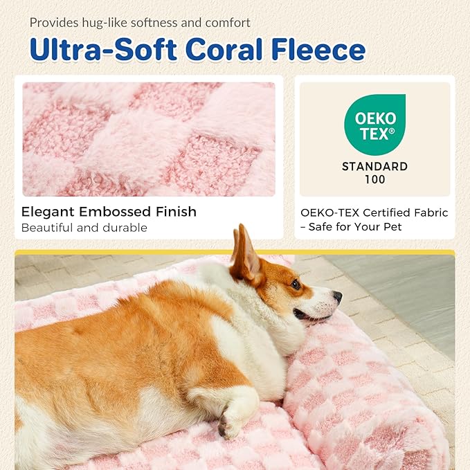 Large Dog Bed Sofa, Fluffy Pet Bed for Medium and Large Dogs, Supportive Dog Couch Sofa for Dogs, Pet Sofas with Washable Cover & Non-Slip, 38 inch, Pink