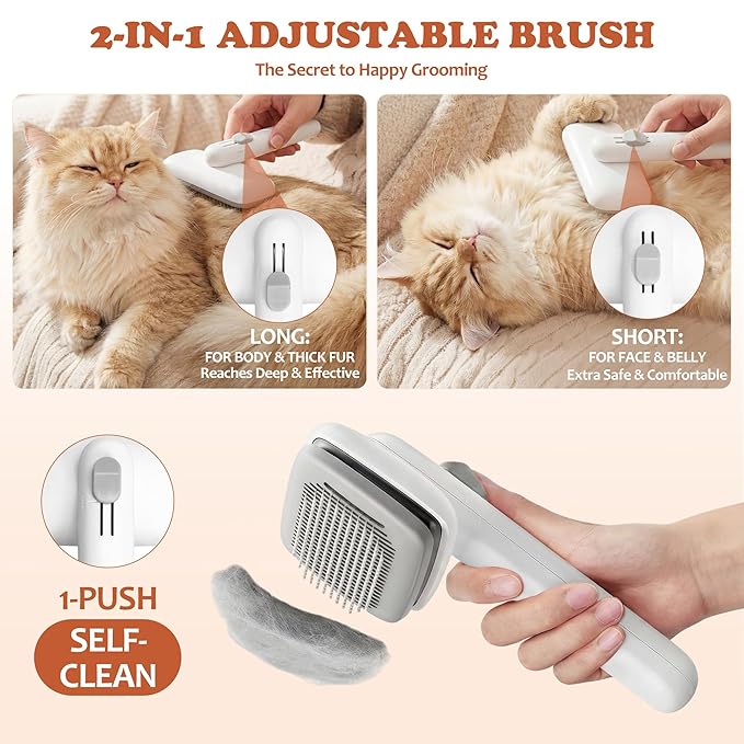 Self Cleaning Slicker Brush - Skin Friendly Pet Shedding Brush for Cats, Puppies, Long & Short Hair, Painless Deshedding & Massaging Tool(White)