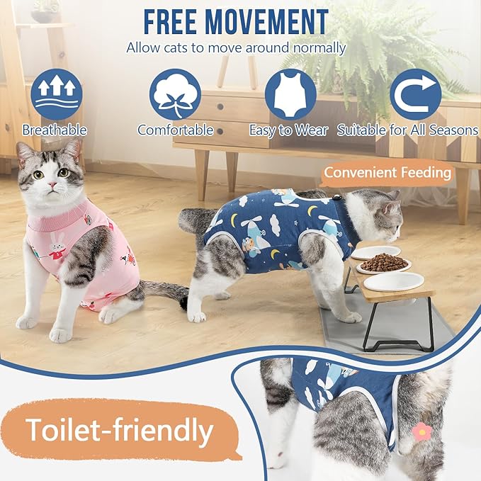 SlowTon Cat Recovery Suit - Cat Onesie for Cats After Surgery Female Male, Kitten Clothes Cats Surgical Spay Suit Abdominal Wounds, E-Collar Alternative Bodysuit Shirt Anti-Licking (Navy, L)