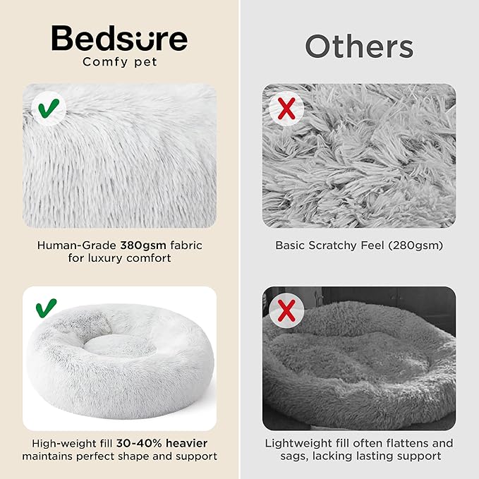 Bedsure Calming Cat Beds for Indoor Cats - Small Cat Bed Washable 20 inches, Anti-Slip Round Fluffy Plush Faux Fur Pet Bed, Fits up to 15 lbs Pets, Frost Grey