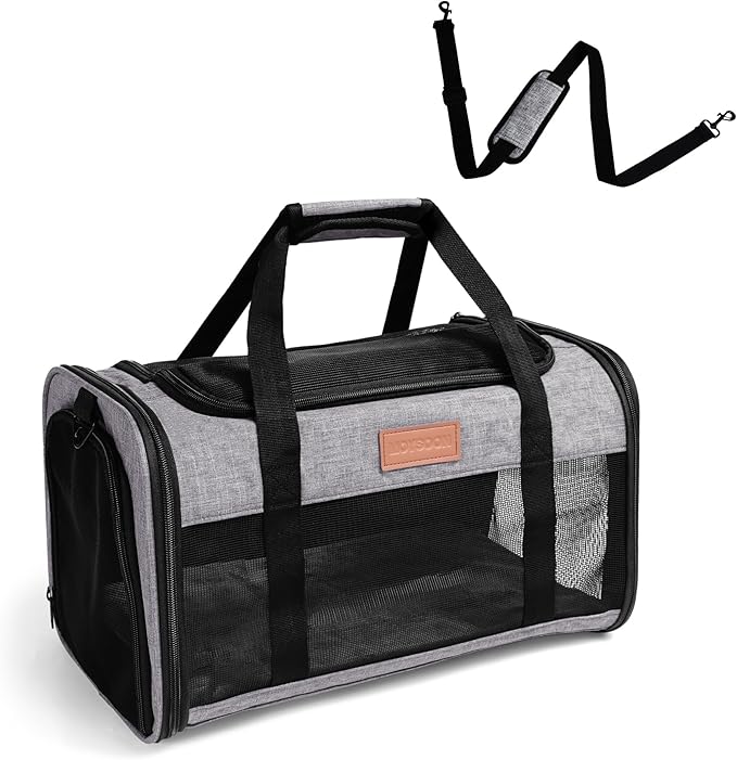 Pet Carrier Airline Approved 17x11x9.5 in - Underseat, Top & Side Entry Soft Dog Cat Travel Carrier with Safety Zippers ＆ Anti-Scratch Mesh for Small Cat and Dog for Pets Up to 10 Lb - Grey