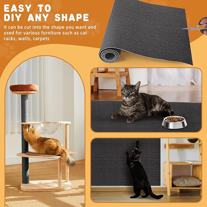 4pack Cat Scratch Couch Furniture and Wall Protector | Adhesive Cat Scratch Pad for Covering Cat Tower, DIY Climbing Cat Scratcher Couch Protector from Cat Claws Scratching (Dark Gray)