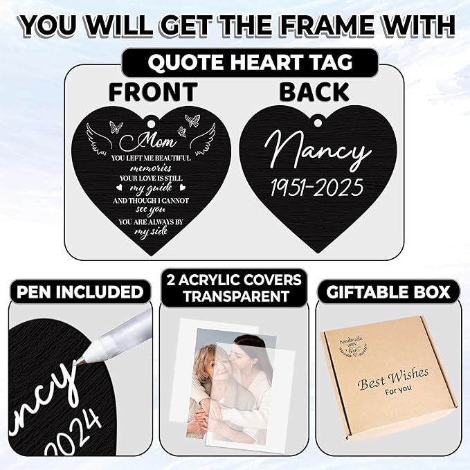 Remembrance Memorial Picture Frame 4x6 Photo Rotating Sympathy Remembrance Memory Gifts Idea Condolence for Loss of Mom Mother Mommy Mama Desktop Display Black HR1-MOM-BLA