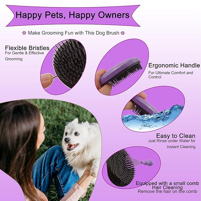 Puppy Brush for Small Dogs - Soft Dog Brush - Perfect Yorkie, Shih Tzu, Maltipoo & Maltese Grooming - Gentle Hair Remover for Easy Pet Grooming at Home (Light Purple)