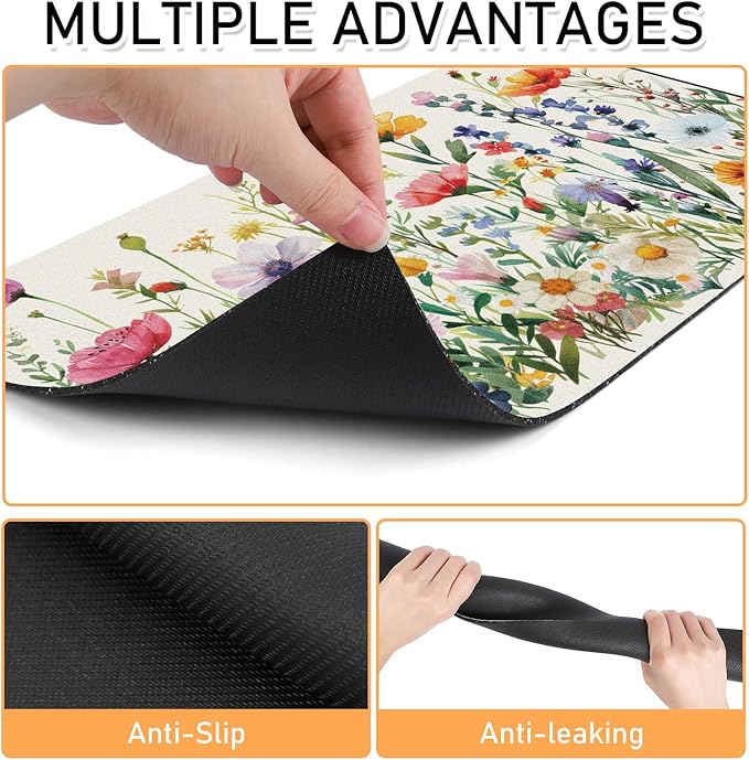 Dog Cat Food Mat - Absorbent Anti Slip Dog Bowl Mats for Food and Water, Quick Dry Cat Feeding Matts for Floors, Diatomite Pet Dish Placemat Accessories Supplies, Wildflower Style, 12 * 20in