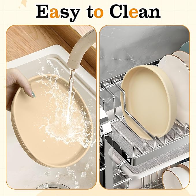 BNOSDM Silicone Dog Food Plate Shallow Dog Bowl Flat Cat Dish 1 Pack Small Puppy Plates for Small Dogs and Cats Whisker Fatigue Pet Feeding Bowls for Dry and Wet Food (Beige)