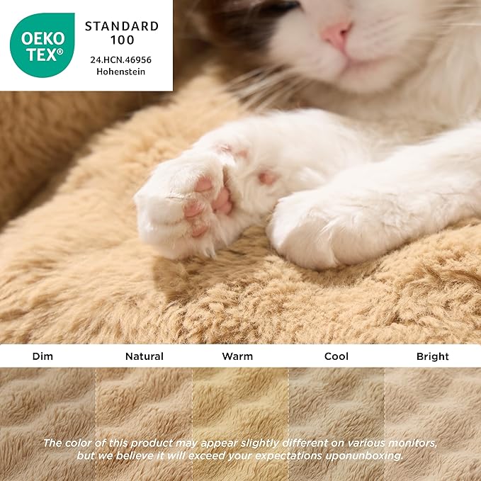 LE SURE Cat Bed for Pets - Fluffy Small Dog Bed with Original Bear Design, Supportive Dog Couch with Removable Washable Cover, Puppy Bed for Small and Medium Dogs, 28inch, Almond