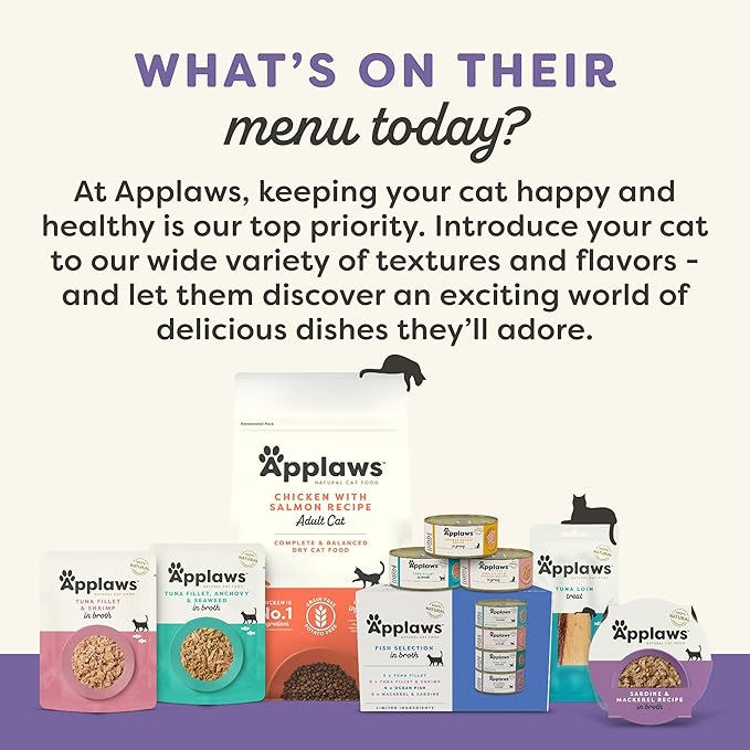 Applaws Natural Wet Cat Food in Gravy, Limited and Natural Ingredients, High Protein with No Artificial Additives, Fish Selection Variety Pack in Gravy (12 x 2.47oz Cans)