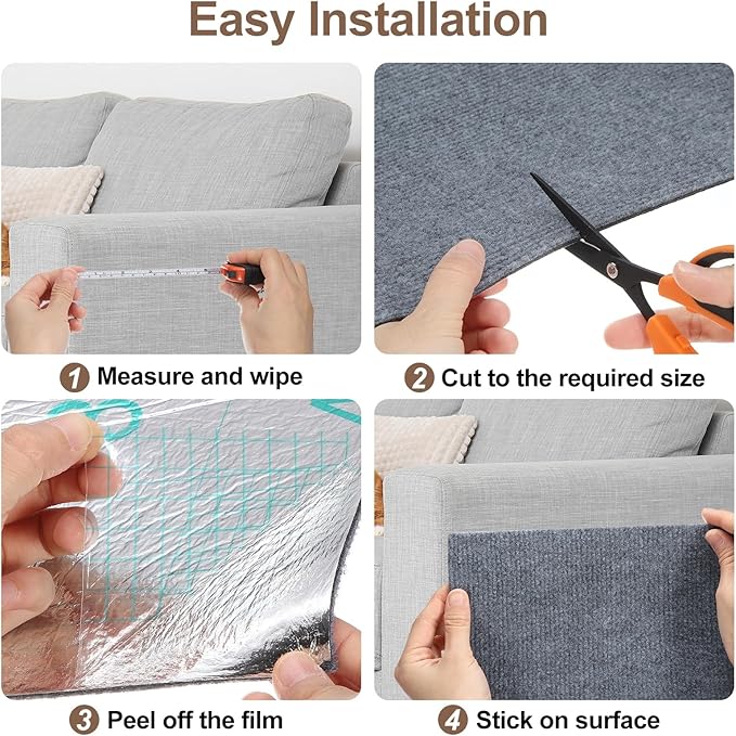 uxcell Self-Adhesive Cat Scratching Mat, 1 Roll 11.8" x 11.8" Couch Protector from Cat Claws for DIY Sofa, Wall, Doors, Cut Anti Cat Scratch Pad Carpet Mat, Light Gray