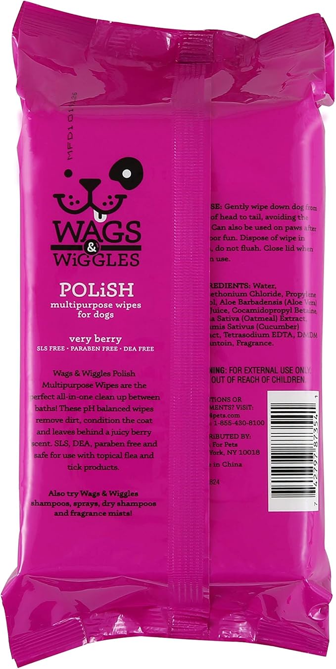 Wags & Wiggles Very Berry Polish Multipurpose Dog Wipes, Count of 200