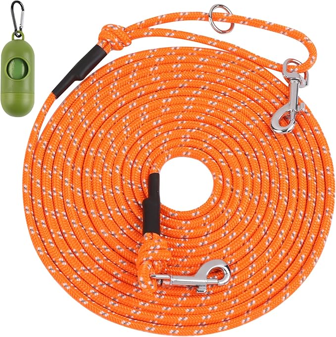 15FT Reflective Cat Leash,Escape Proof Long Training Lead for Cats Kittens & Small Pets,Durable Outdoor Walking Leash with Waste Bag Dispenser(Orange)