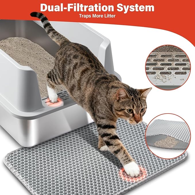 Stainless Steel Cat Litter Box, XL Metal Litter Box with High Sides Lid, Extra Large Cat Litter Boxes for Big Cats, Anti-Urine Leakage, Easy Cleaning, Odor Free, Non-Sticky, Include Scoop and Mat