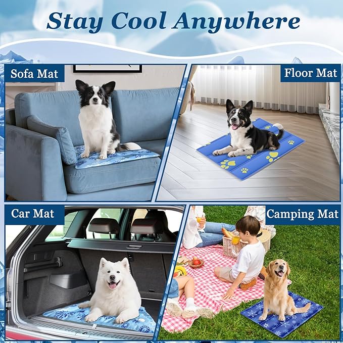 2025 Pet Cooling Mat for Dogs - 23.6"x17.7" Large Dog Cooling Pad, Non-Slip Kennel Bed Mats for Summer, Washable Cool Pet Mat for Cats/Dogs