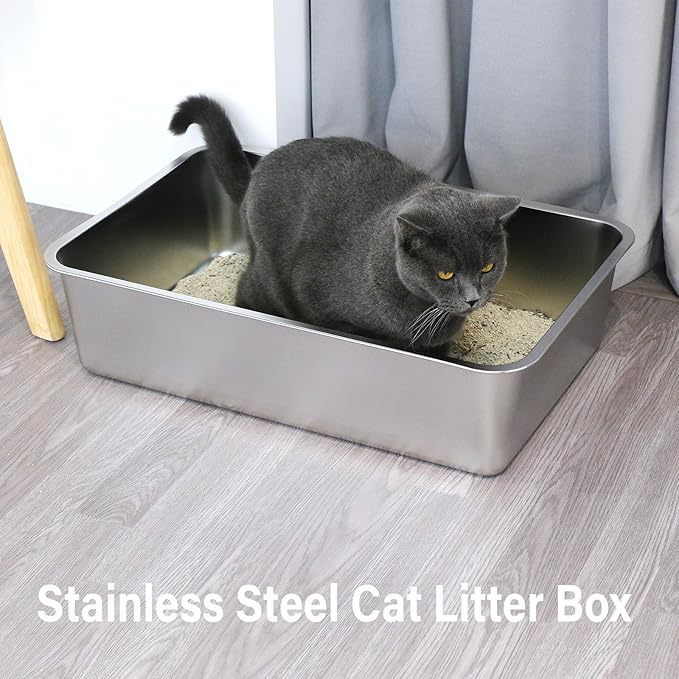 Stainless Steel Litter Box Large, Metal Cat Litter Box 6" High Sided, Metal Litterbox, Easy Clean Non Stick No Smell,Cats Litterbox Toilet Pet Supplies for Indoor Kitty, Kitten, Rabbit, Puppy