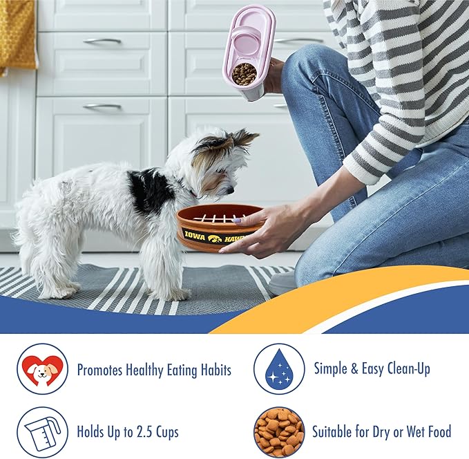 NCAA Super-Bowl - Iowa Hawkeyes Slow Feeder Dog Bowl. Football Design Slow Feeding Cat Bowl for Healthy Digestion. Non-Slip Pet Bowl for Large & Small Dogs & Cats