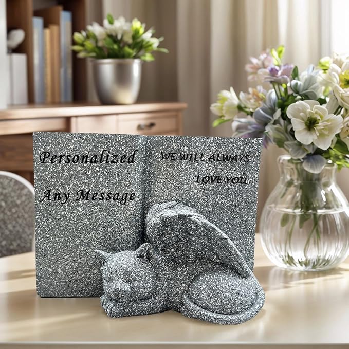 Customized Book Cat Tombstone Statue, Personalized Outdoor Cat Memorial Tombstone, Memorial Gift for Cat Lovers, Customized with Any Message