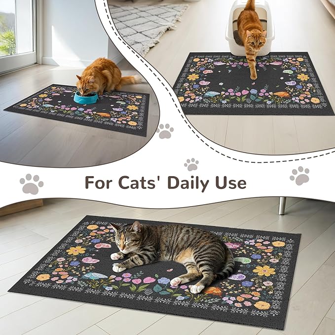 Unicorn Catcher 24x15 inches Cat Litter Mat Non-Slip Bottom Litter Box Mat Urine-Proof Soft Litter Mat for Cats Waterproof Pads Protects Floors Cat Mat for Litter Box