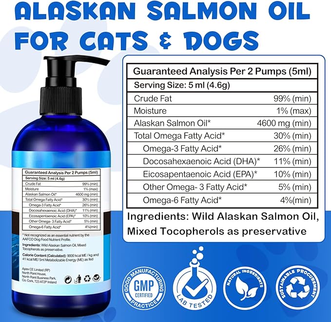 Alaskan Salmon Oil for Dogs 2Pcs, Omega 3 Fish Oil with Natural EPA+DHA Fatty Acids for Skin, Joints, Coat Health, Dog Skin and Coat Fish Oil Liquid Supplement, All Ages All Breeds 17.6fl.oz.(2 x 8.8)