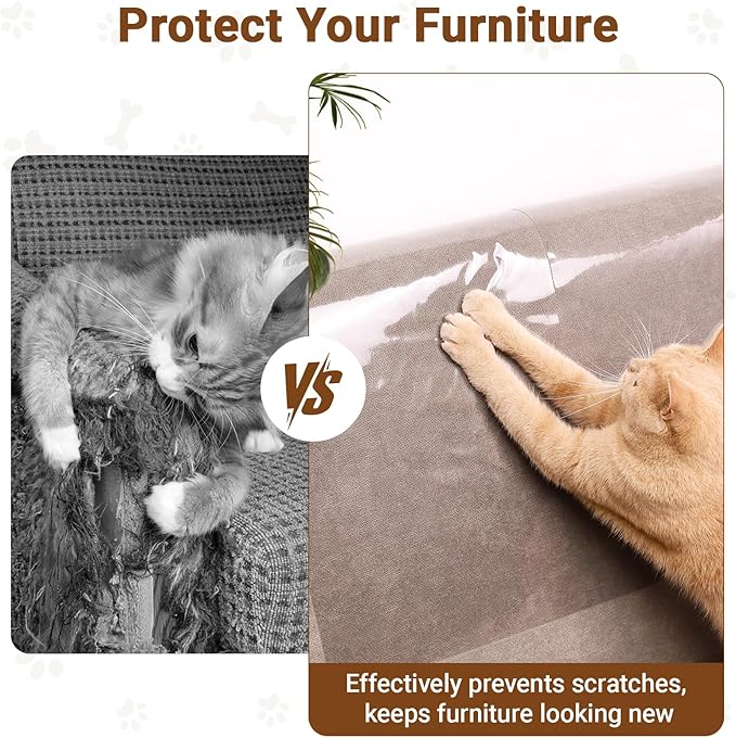 Anti Cat Scratch Furniture Protector - 12Pcs Large, 17.7 * 12in, Clear Sofa Protector from Cat Scratching, Door Protector from Dog Scratching, Self-Adhesive - 50 Pins