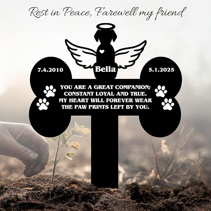 Custom Pet Cross Grave Markers Dog Outdoor | Memorial Burial Markers for Your Furry Friend | Cemetery Grave Pet Headstones for Dogs | Custom with Photo Resting Place Sign for Paw Companions