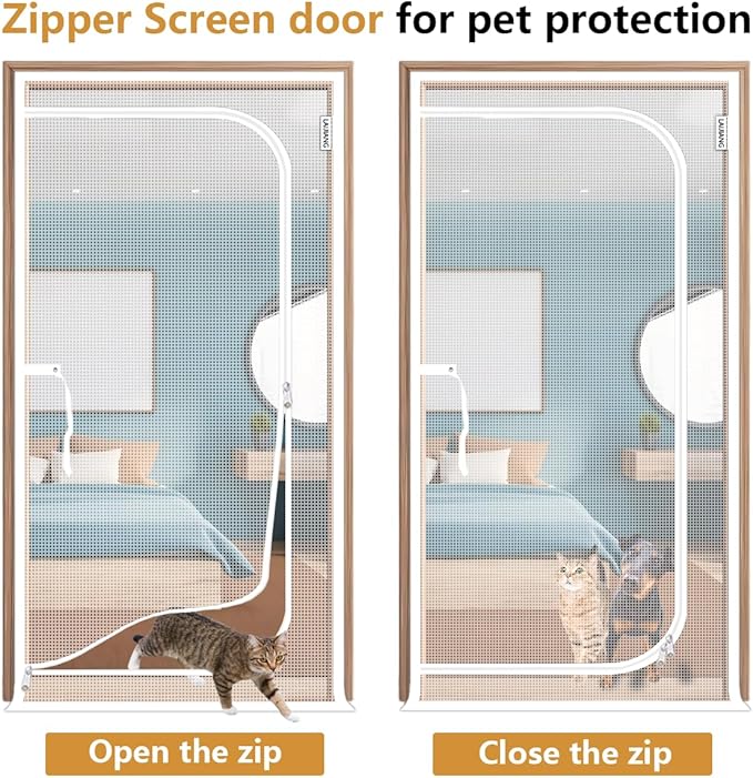 Cat Screen Door 47x87'' Reinforced Cats Resistant Mesh Screen Door with Zipper Closure, Pets Scratch Proof Screen for Living Room, Bedroom, Patio, Fits Openings 45x85''