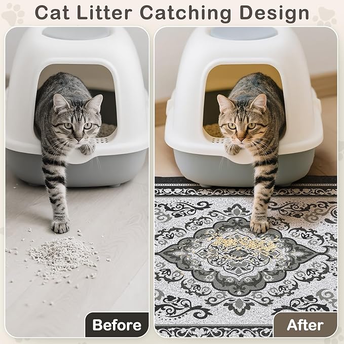 Unicorn Catcher Cat Litter Mat 40" x 30" Non-Slip Litter Box Mat Washable Litter Catcher Mat for Litter Box Indoor Food Mat Supplies Essentials, Black