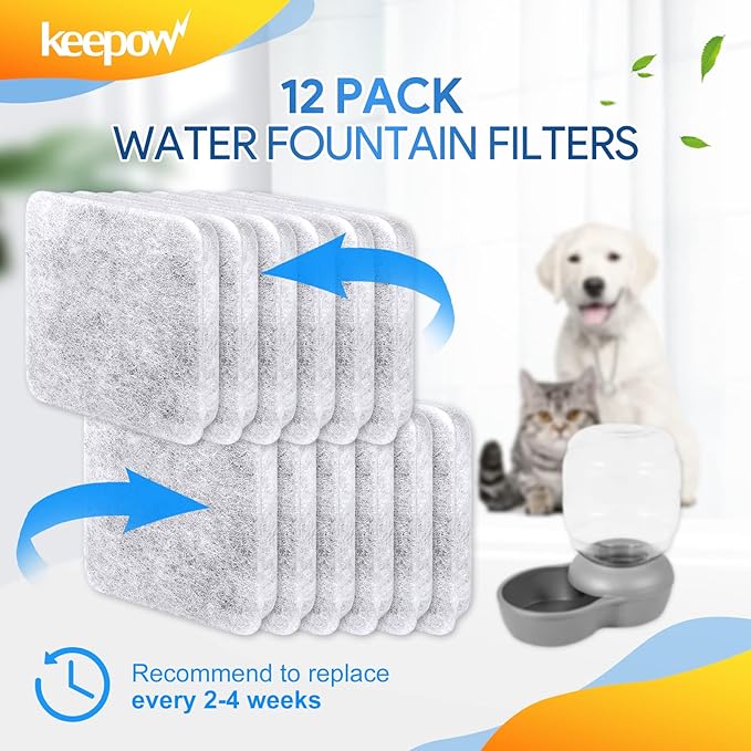 KEEPOW Dog & Cat Water Filter - 12 Pack Replacement for Petmate Replendish Fountain