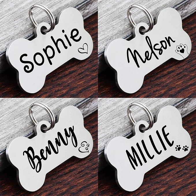 Ultra Joys Custom Personalized Dog ID Tag - Brushed Stainless Steel Bone Tag, Small