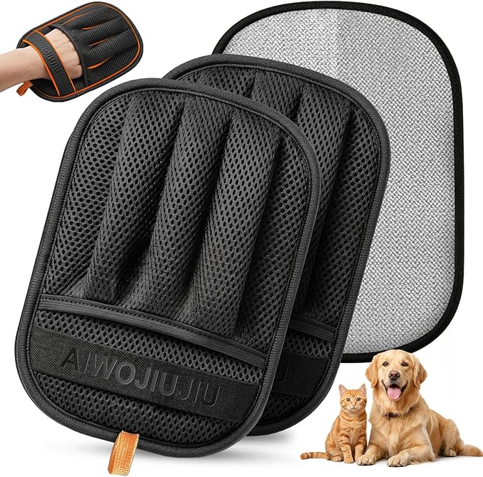 2 PCS Pet Hair Removal Glove for Cats & Dogs, Newly Pro Five-Finger Electrostatic Pet Hair Remover Gloves, Magic Brush Pet Hair Removal Tool (Black, L)