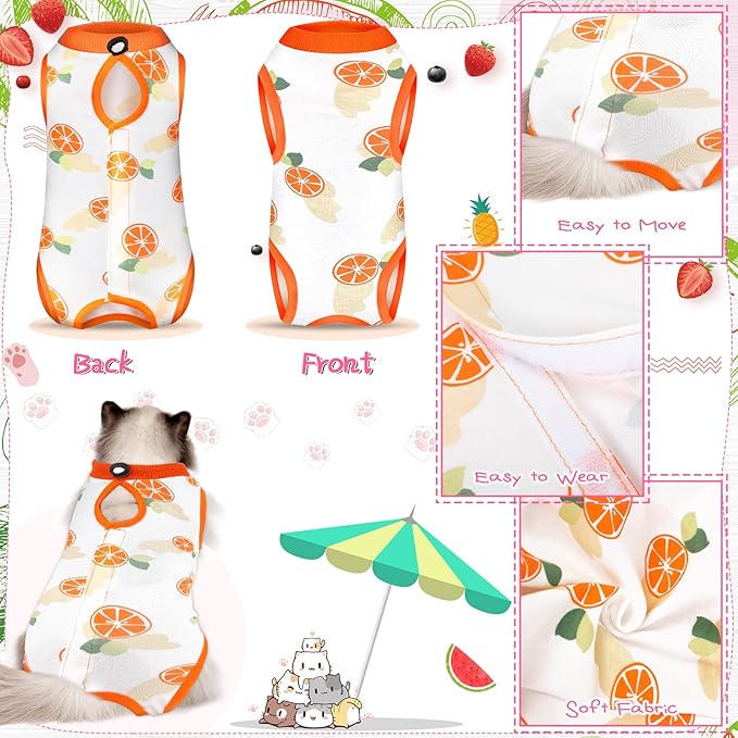 Nuanchu 3 Pieces Cat Recovery Suit Kitten Recovery Suit E-Collar Alternative for Cats and Dogs Abdominal Skin Anti Licking Pajama Clothes Sets(Small,Fruit Style,Colorful)